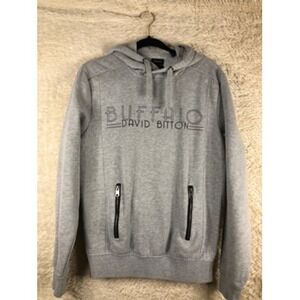 Buffalo David Bitton Mens Hoodie Sweatshirt Gray Heathered Spell Out Pockets‎ M